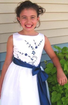 white and royal blue flower girl dress
